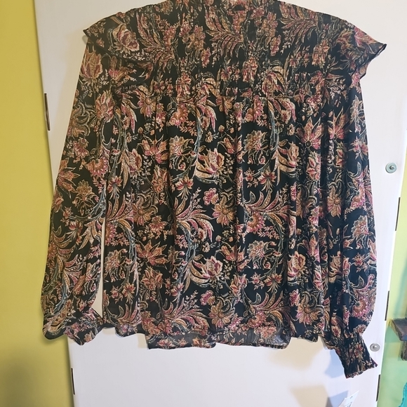 NWT Women's Size Medium Ophelia Roe Smock Ruffle Top Sheer Blouse Attached Cami - Picture 1 of 11